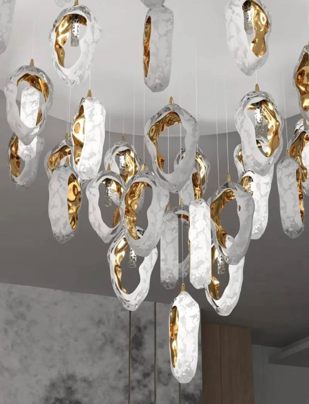 Gilded Shell Hand-Blown Glass Chandelier - A Light Sculpture for Luxury Spaces