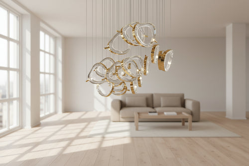 Gold Ring Glass Chandelier