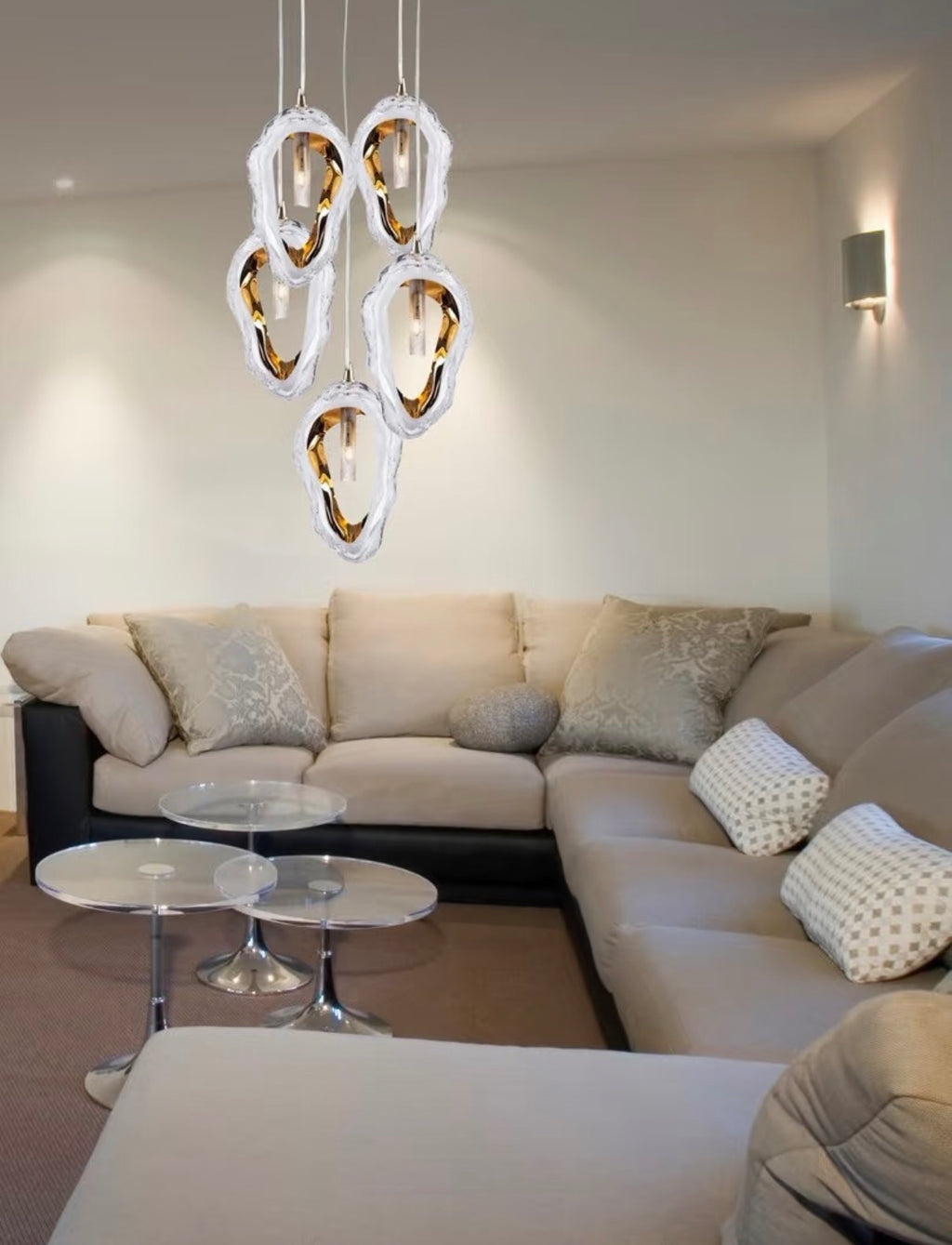 Gilded Shell Hand-Blown Glass Chandelier - A Light Sculpture for Luxury Spaces