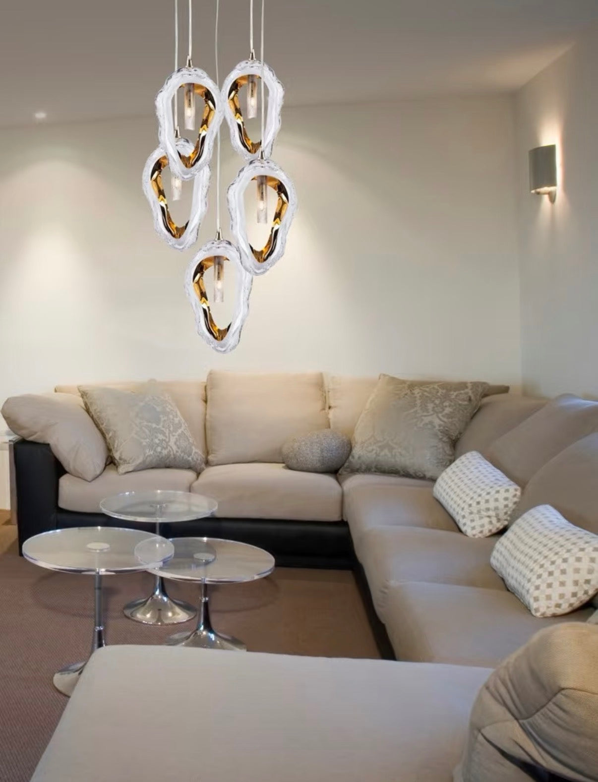 Gilded Shell Hand-Blown Glass Chandelier - A Light Sculpture for Luxury Spaces