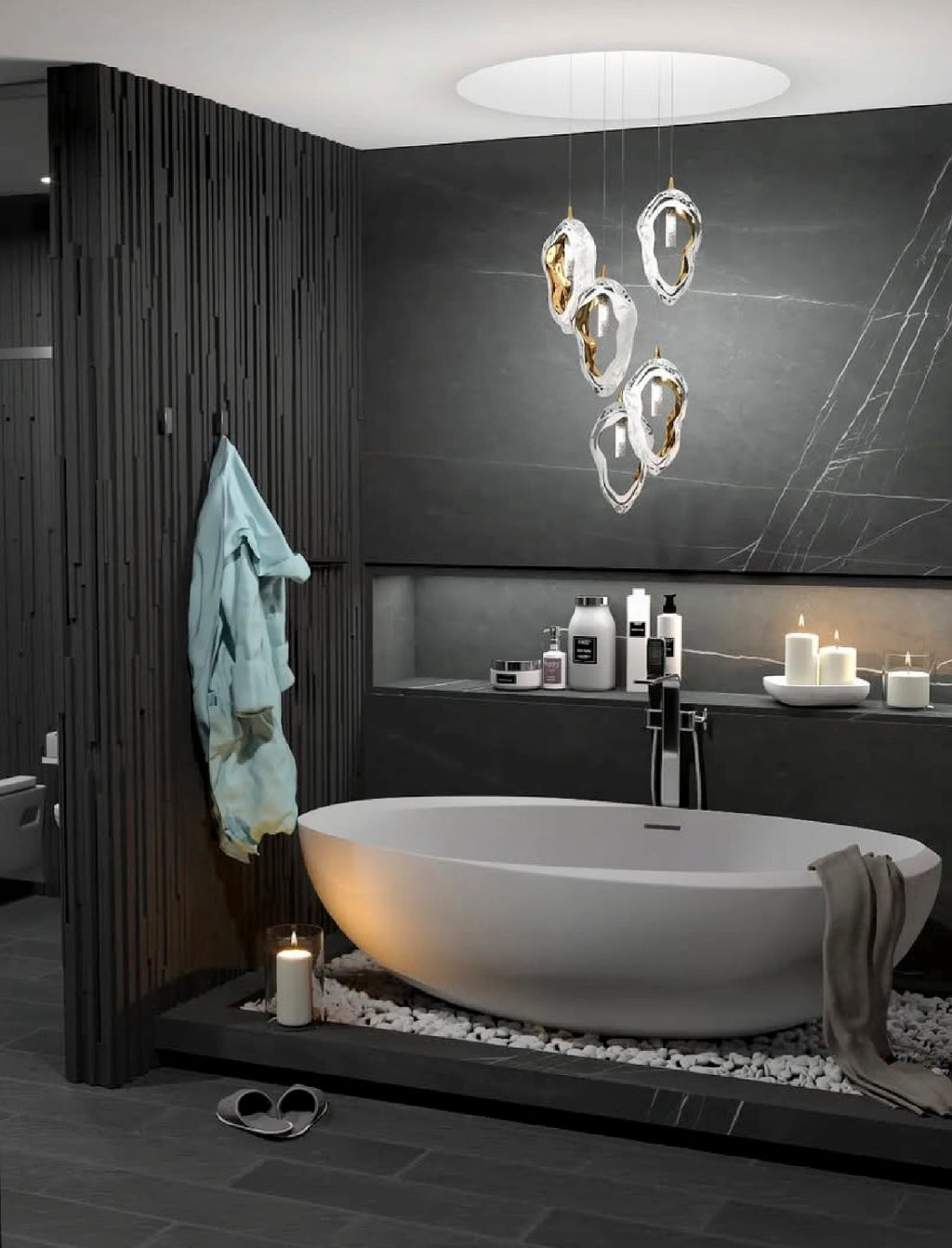Gilded Shell Hand-Blown Glass Chandelier - A Light Sculpture for Luxury Spaces