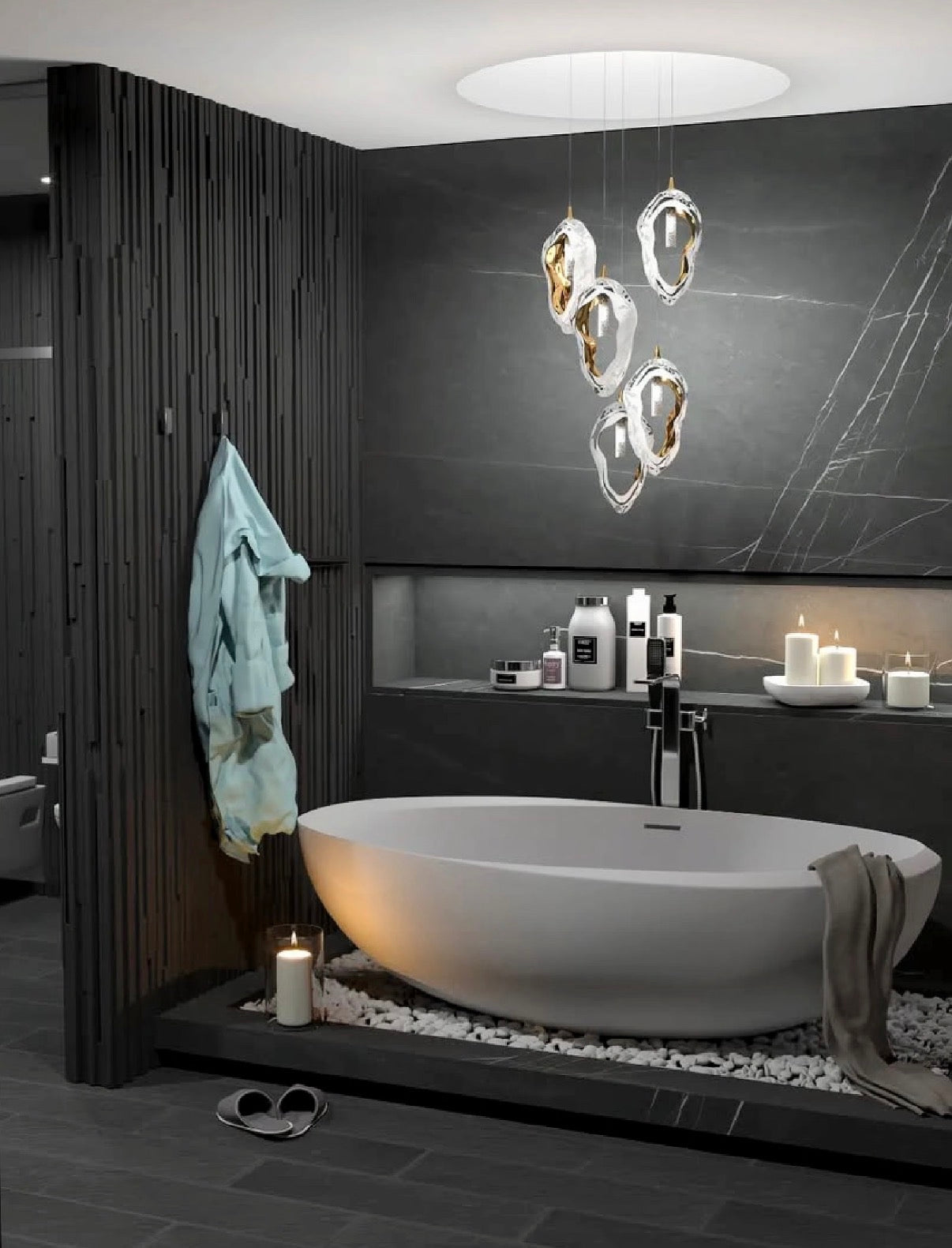 Gilded Shell Hand-Blown Glass Chandelier - A Light Sculpture for Luxury Spaces