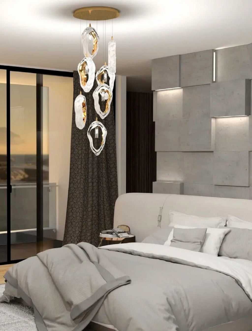 Gilded Shell Hand-Blown Glass Chandelier - A Light Sculpture for Luxury Spaces
